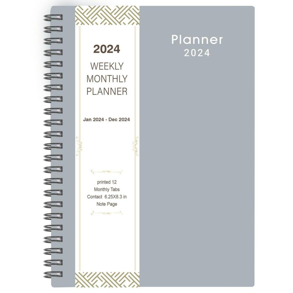 2024 Planner – Planner 2024 with Weekly & Monthly Spreads, Jan 2024 – Dec 2024, 6.25″ × 8.3″, Strong Twin-Wire Binding, Round Corner, Flexible Cover, Monthly Tabs  |  Calendars & Planners Calendars & Planners Calendars & Planners