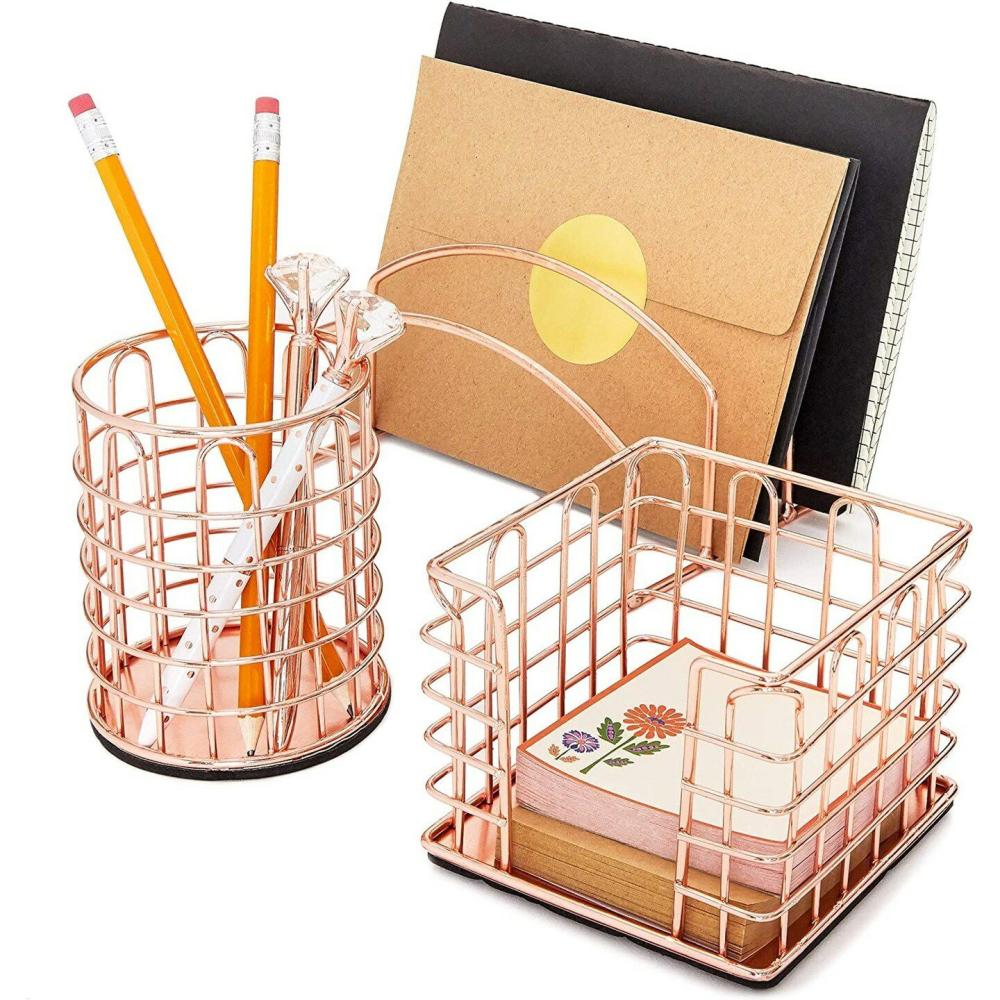 3-Pc Set Rose Gold Office Supplies Desk Organizer Sticky Note Pen Letter Holder Gold |  Furniture & Storage Furniture & Storage Furniture & Storage