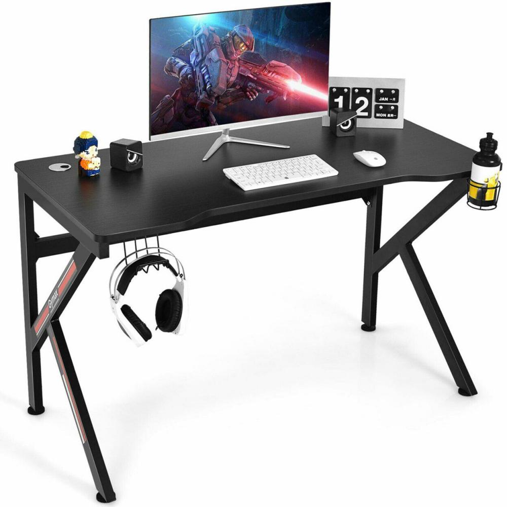 48 K-shaped Gaming Desk Computer Table with Cup Holder and Headphone Hook Black |  Furniture & Storage Furniture & Storage Black