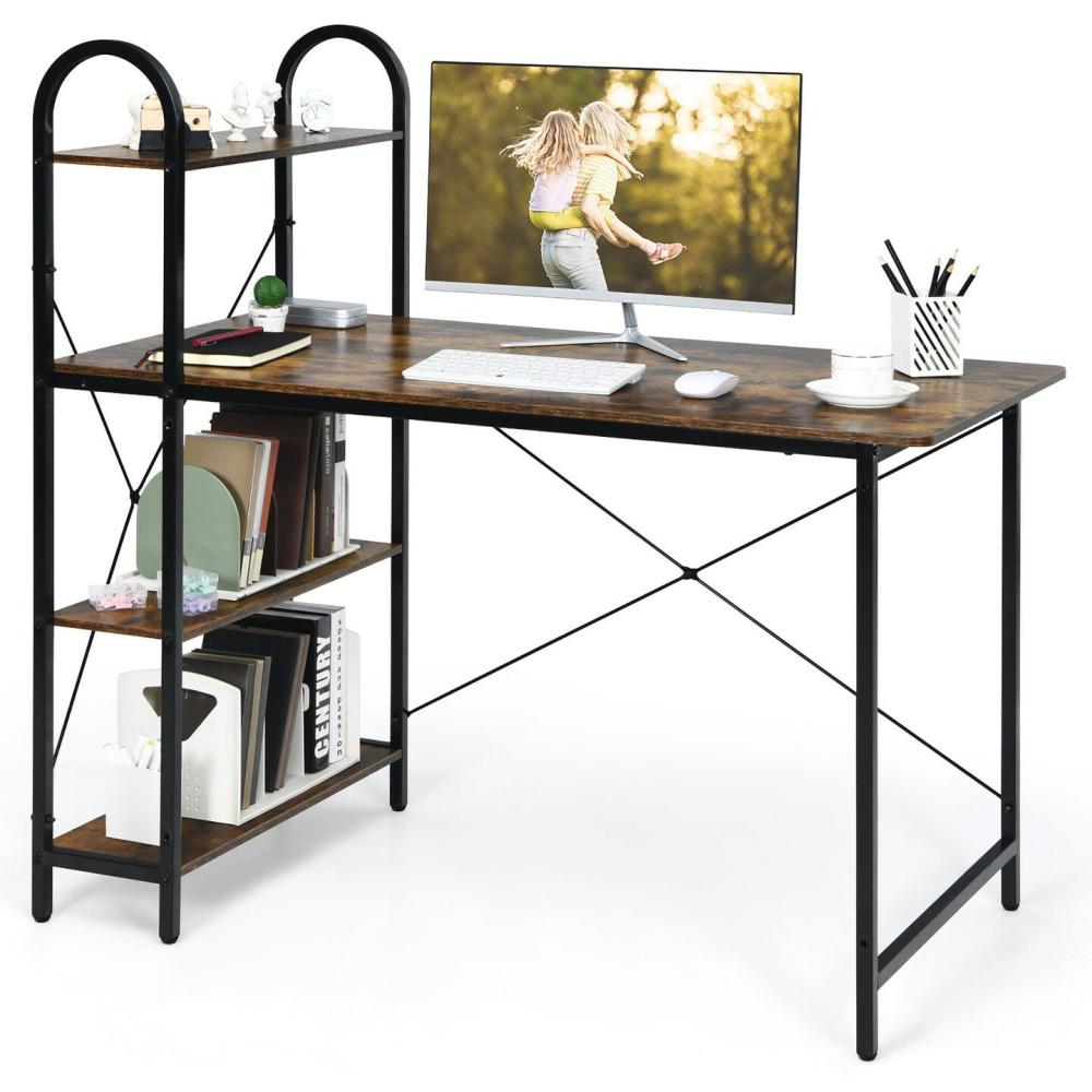 48” Reversible Computer Desk Writing Table Workstation w/ Storage Shelf Black/Brown Rustic Brown |  Furniture & Storage Furniture & Storage Furniture & Storage