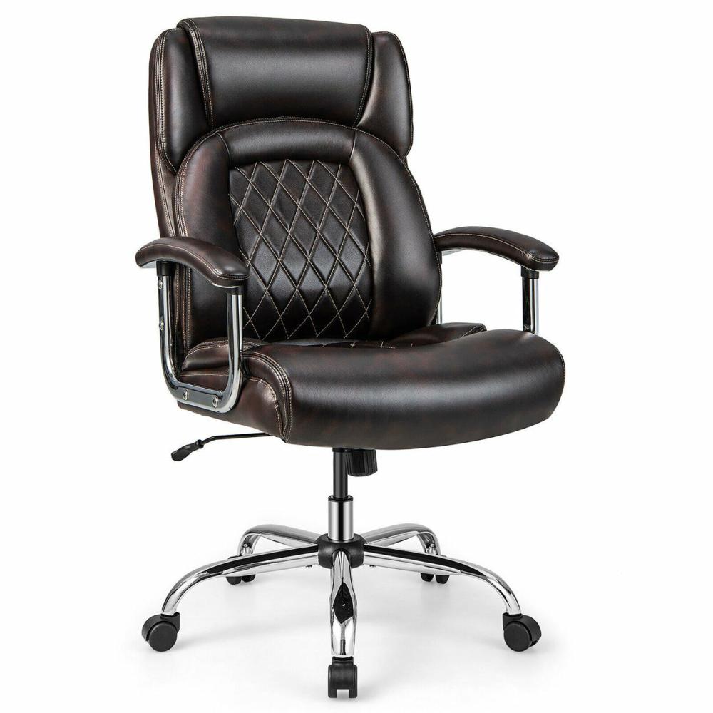 500LBS High Back Big and Tall Office Chair Adjustable Leather Task Chair Brown Brown |  Furniture & Storage Furniture & Storage Brown