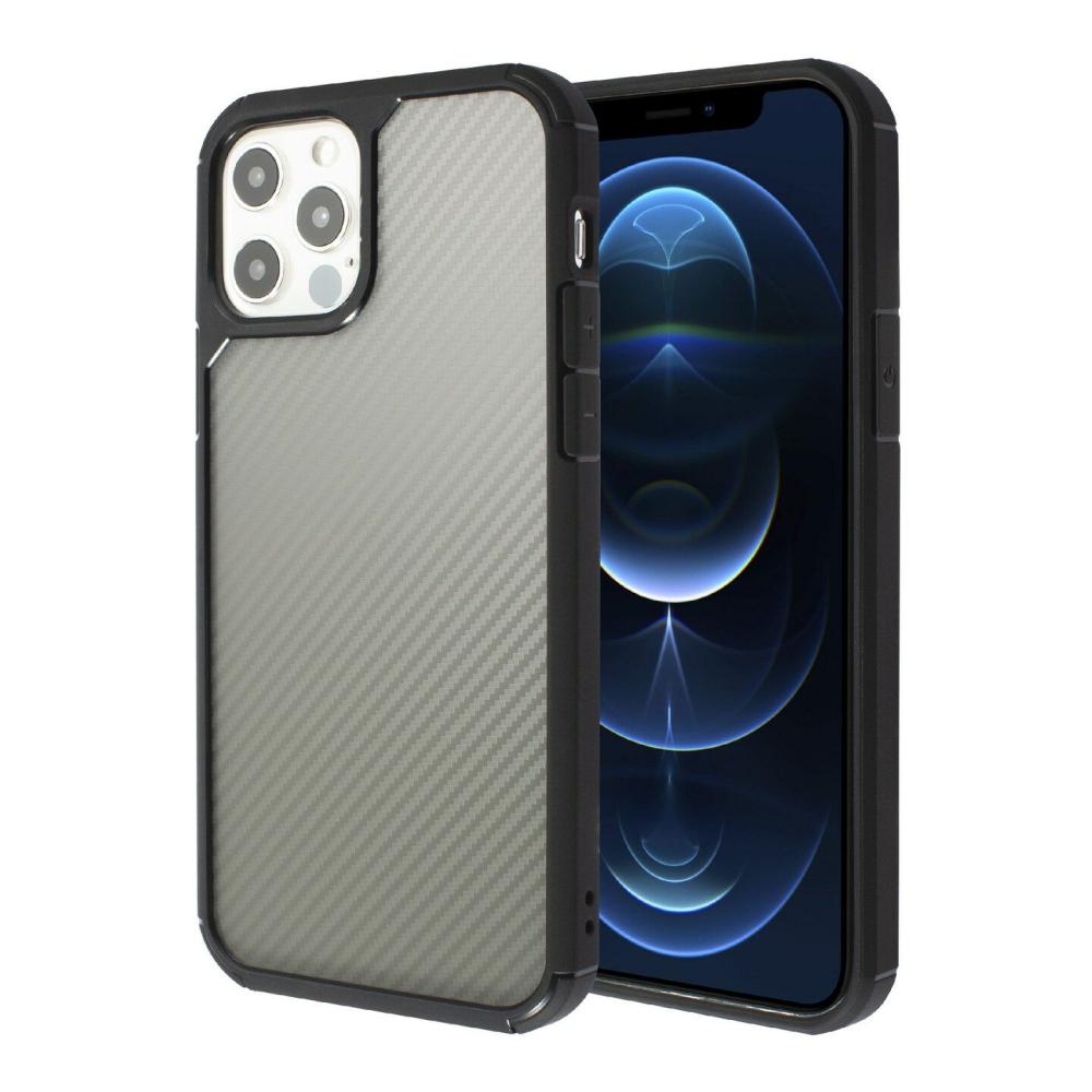 Compatible with iPhone 12 Pro Max Case 6.7 inch (2020) Carbon Fiber Pattern, Matte Translucent PC & Flexible Frame Cover, Minimalist Design, Anti-shock, Full Body Protection, Black Black |  Electronics Electronics Black