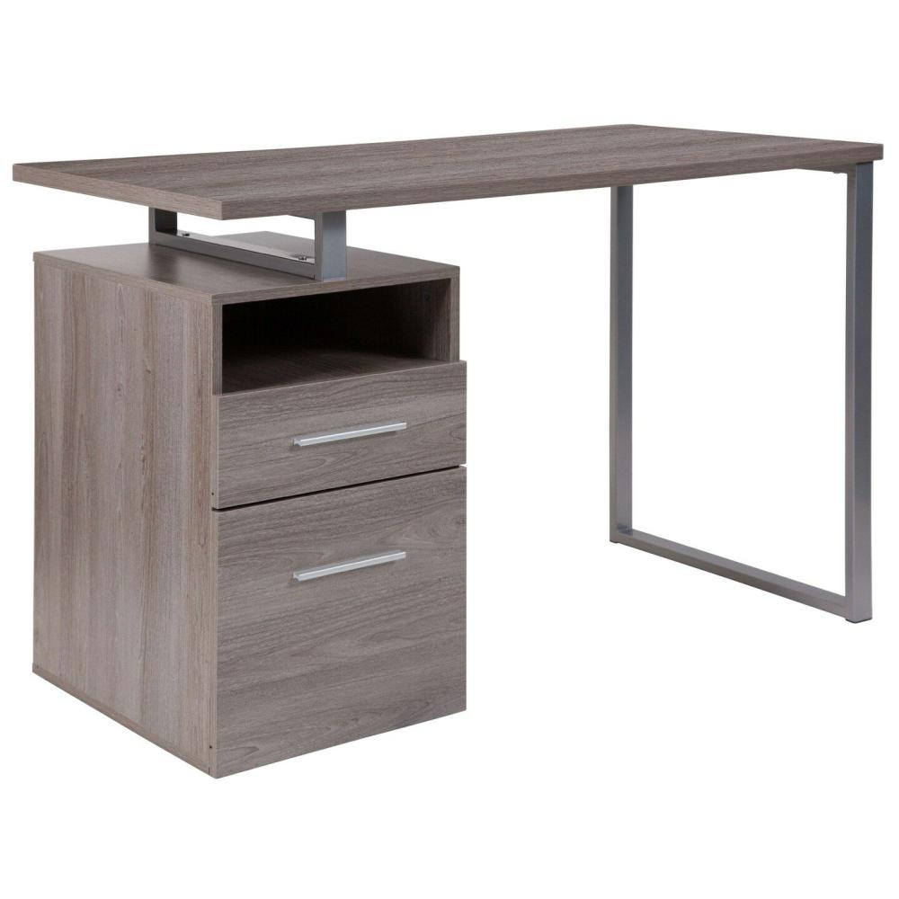 Desk with Two Drawers and Metal Frame Light Ash |  Furniture & Storage Furniture & Storage Furniture & Storage