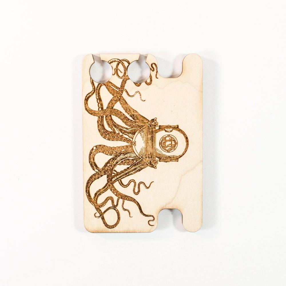 Ear Bud Holder – Steampunk Octopus – Raw Wood – 2.5×3.7in  |  Electronics Electronics Electronics