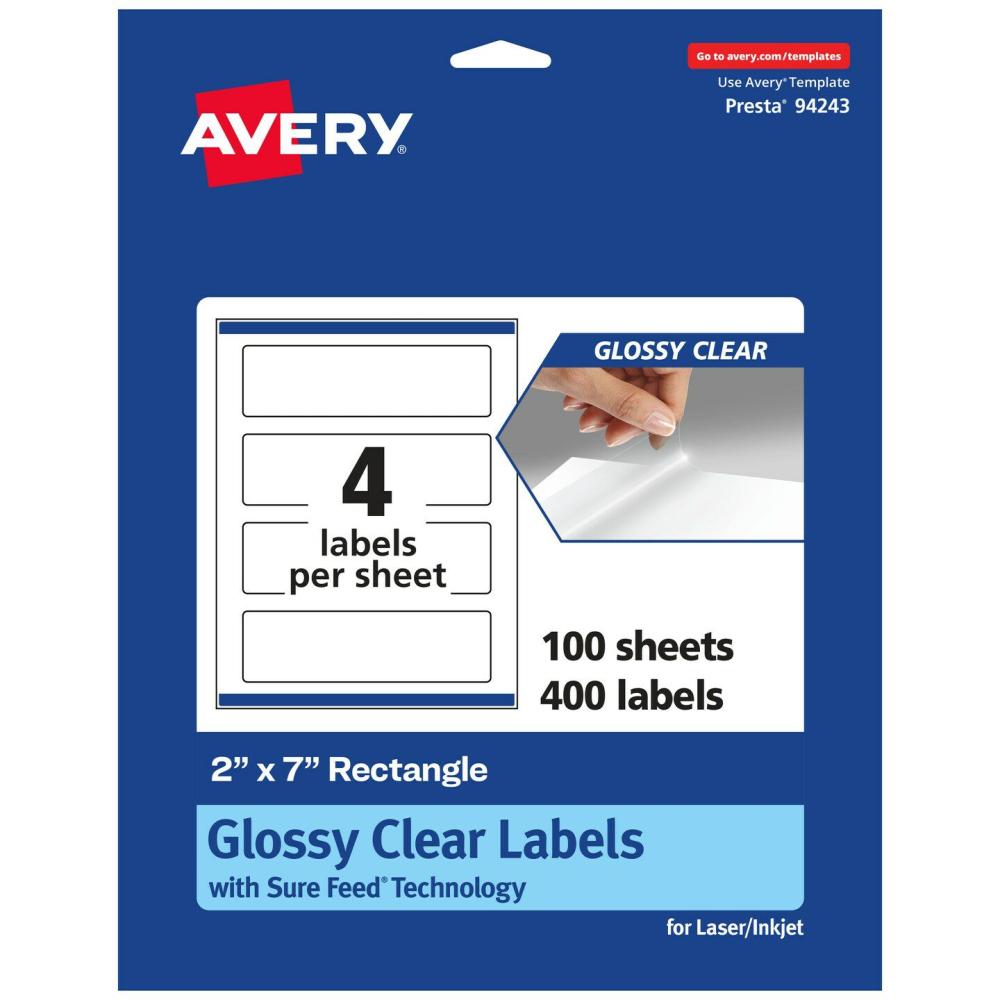 Glossy Clear Rectangle Labels with Sure Feed, 2″ x 7″ Clear |  Paper Office Supplies Clear