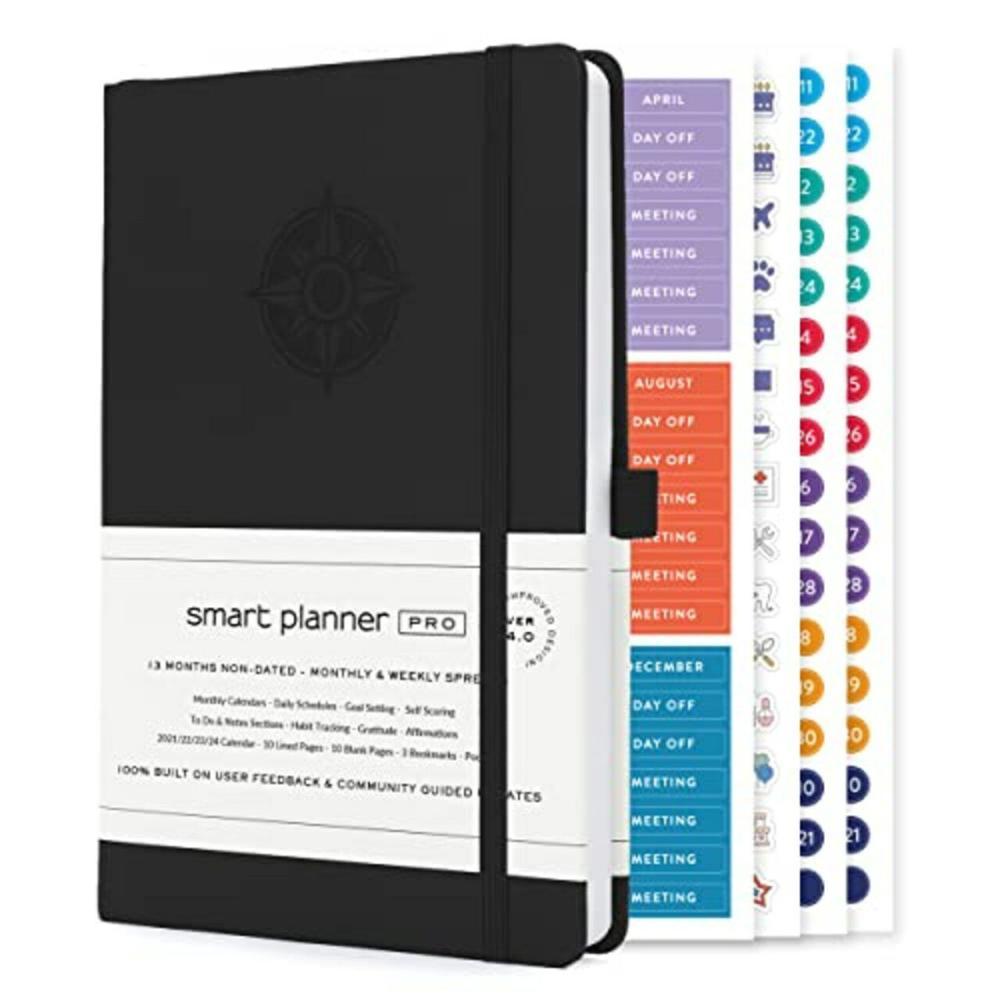 Pro – Small 8.6 x 5.7 inches (A5) – Undated Agenda Daily Planner – Tested & Proven to Achieve Goals & Increase Productivity, Time Management & Happiness with Weekly, Monthly, Gratitude Sections, Back Pocket (Black)  |  Calendars & Planners Calendars & Planners Calendars & Planners