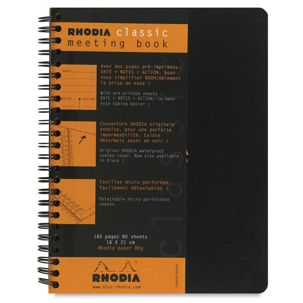 Rhodia Wirebound Meeting Notebook – Black, Lined, 8-1/4″ x 6-1/2″ Black |  Paper Office Supplies Black