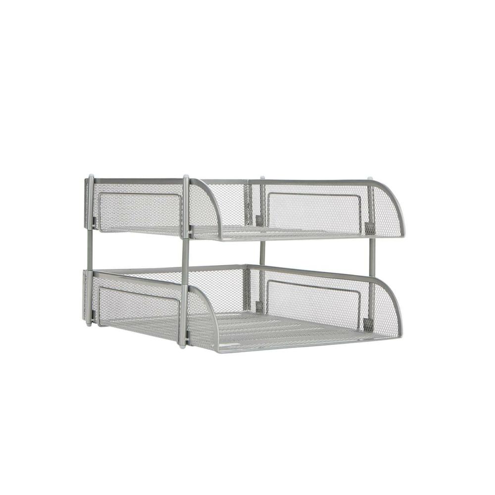 Silver 2 Piece Stackable Metal Mesh Letter Tray  |  Furniture & Storage Furniture & Storage Furniture & Storage