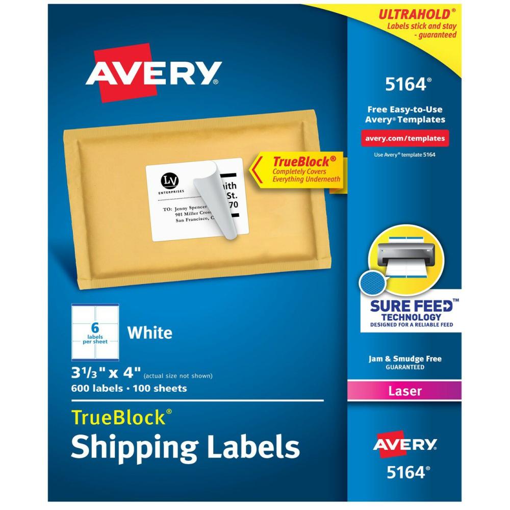 True Block Shipping Labels with Sure Feed, 3-1/3″ x 4″, Permanent Adhesive, 500 Sheets, 3,000/BX (91040)  |  Packing & Shipping Office Supplies Packing & Shipping