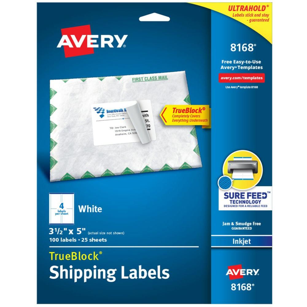 TrueBlock Shipping Labels, Sure Feed Technology, Permanent Adhesive, 3-1/2″ x 5″, 100 Labels (8168)  |  Packing & Shipping Office Supplies Packing & Shipping