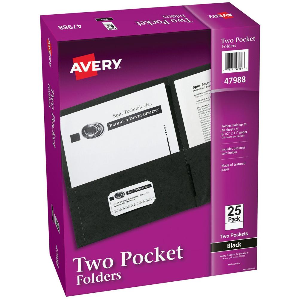 Two Pocket Folders, Holds up to 40 Sheets, 25 Black Folders (47988) Black |  Office Supplies Office Supplies Black