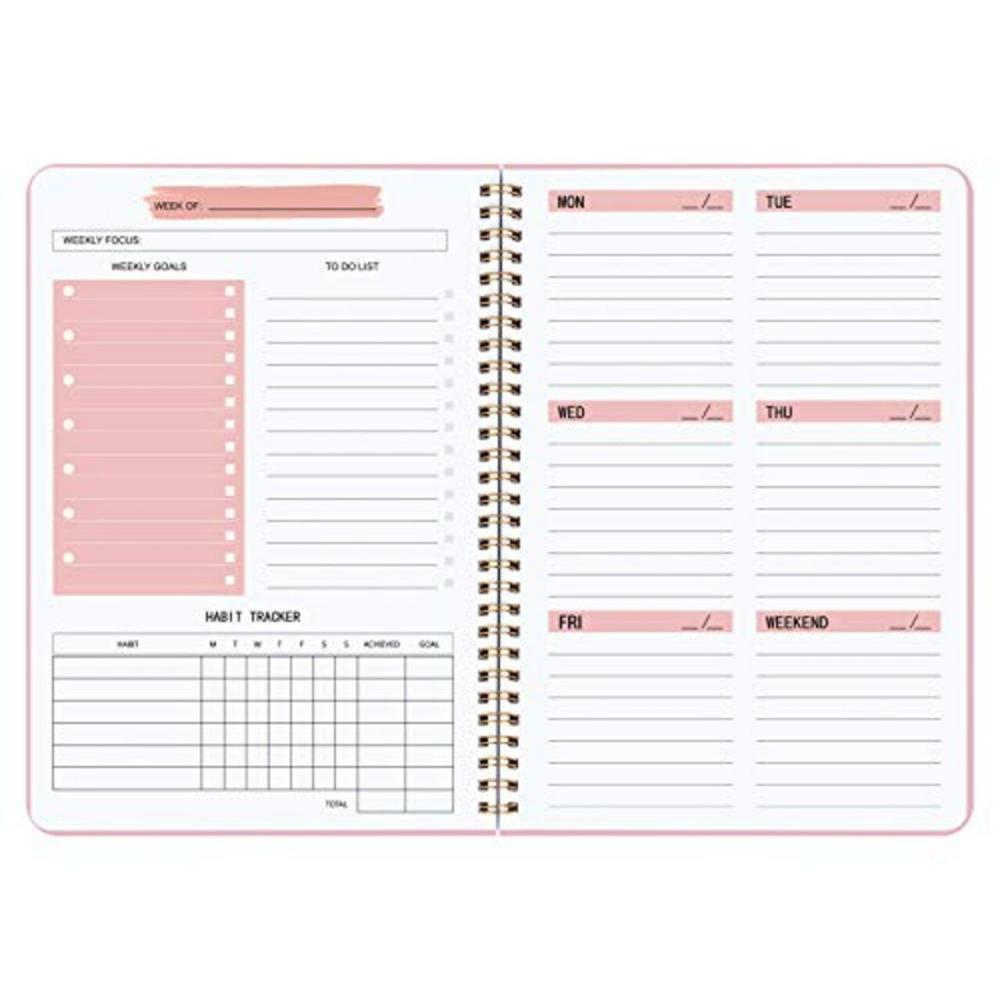 Undated Weekly Planner- Weekly Goals Notebook, A5 To Do List Planner, Habit Tracker Journal with Spiral Binding, Tracker and Goal Planner, 5.7 x 8.0 inches  |  Calendars & Planners Calendars & Planners Calendars & Planners