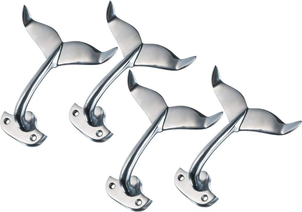 Whale Tail Wall Hook Heavy Cast Aluminum Curved Whale Tail Wall Hook Perfect for Beach Décor 4 Pack  |  Furniture & Storage Furniture & Storage Furniture & Storage