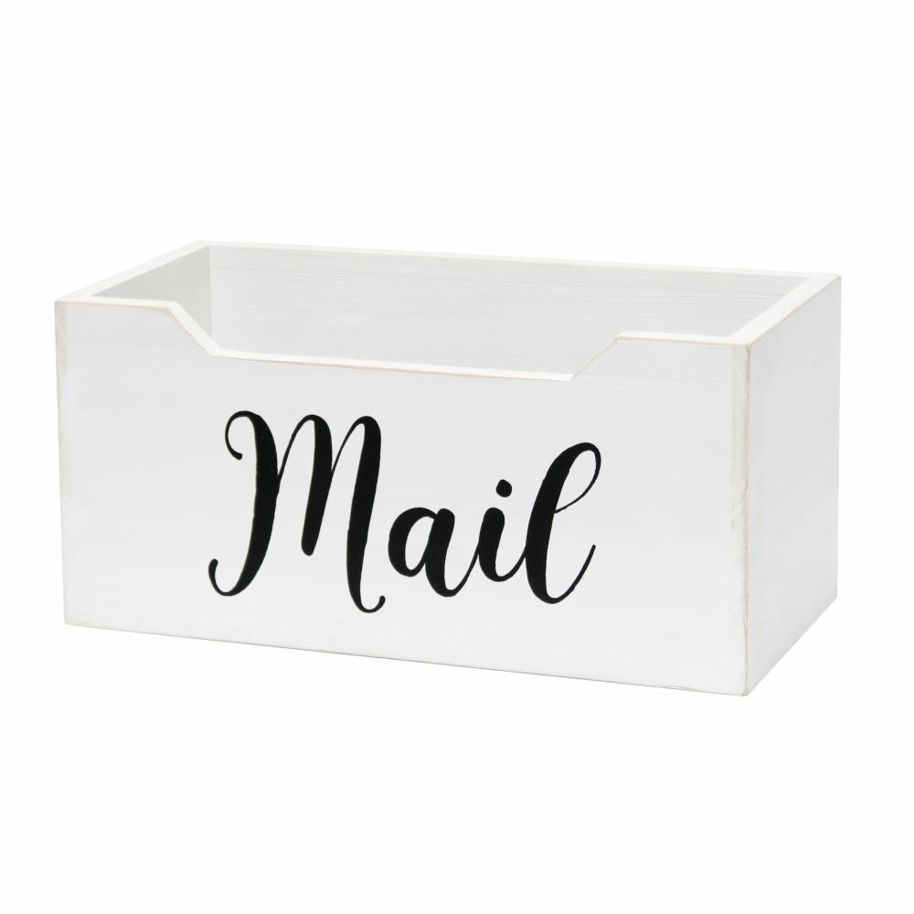 Decorative Script Word Mail Organizer Box White Wash |  Office Supplies Office Supplies Office Supplies