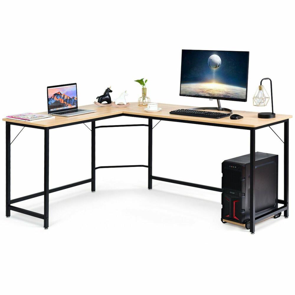 L Shaped Desk Corner Computer Desk PC Laptop Gaming Table Workstation Black/Natural/Brown Natural |  Furniture & Storage Furniture & Storage Furniture & Storage