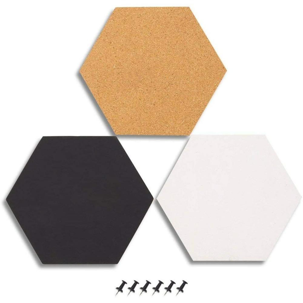 3 Pack Hexagon Cork Board Tiles with Push Pin, Self-Adhesive Bulletin Boards (7.8×7.8) Brown |  Whiteboards & Corkboards Office Supplies Brown