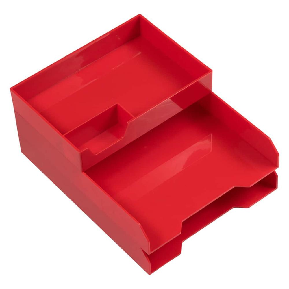 Red Stackable Office Desk Supply & Paper Organizer Set  |  Office Supplies Office Supplies Office Supplies